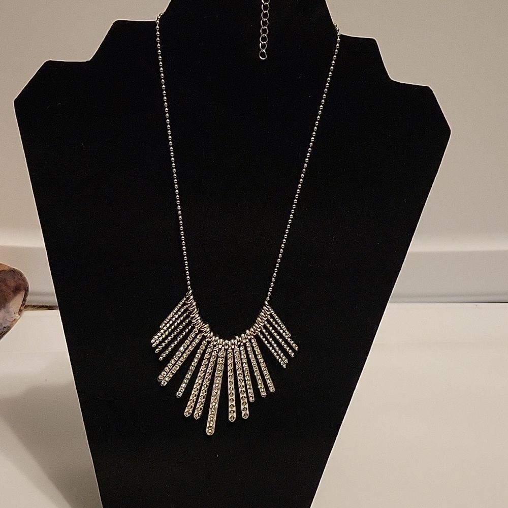 Graduated Rhinestone Silver Tone Adjustable Necklace, May be vintage